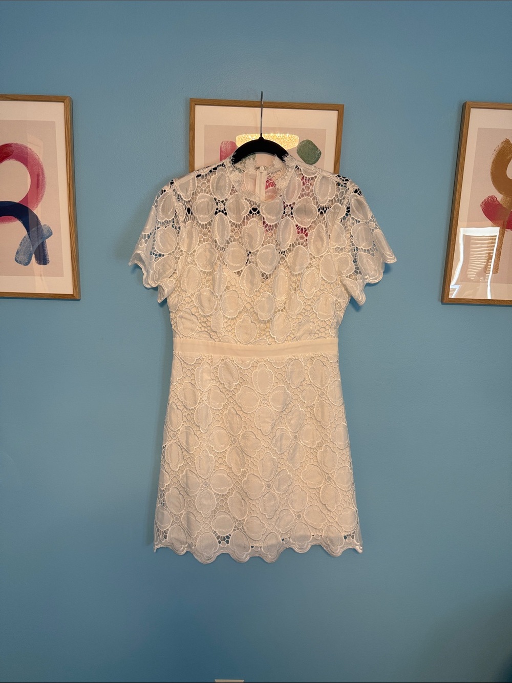 Impressions White Lace Mini Dress with Scalloped Edges